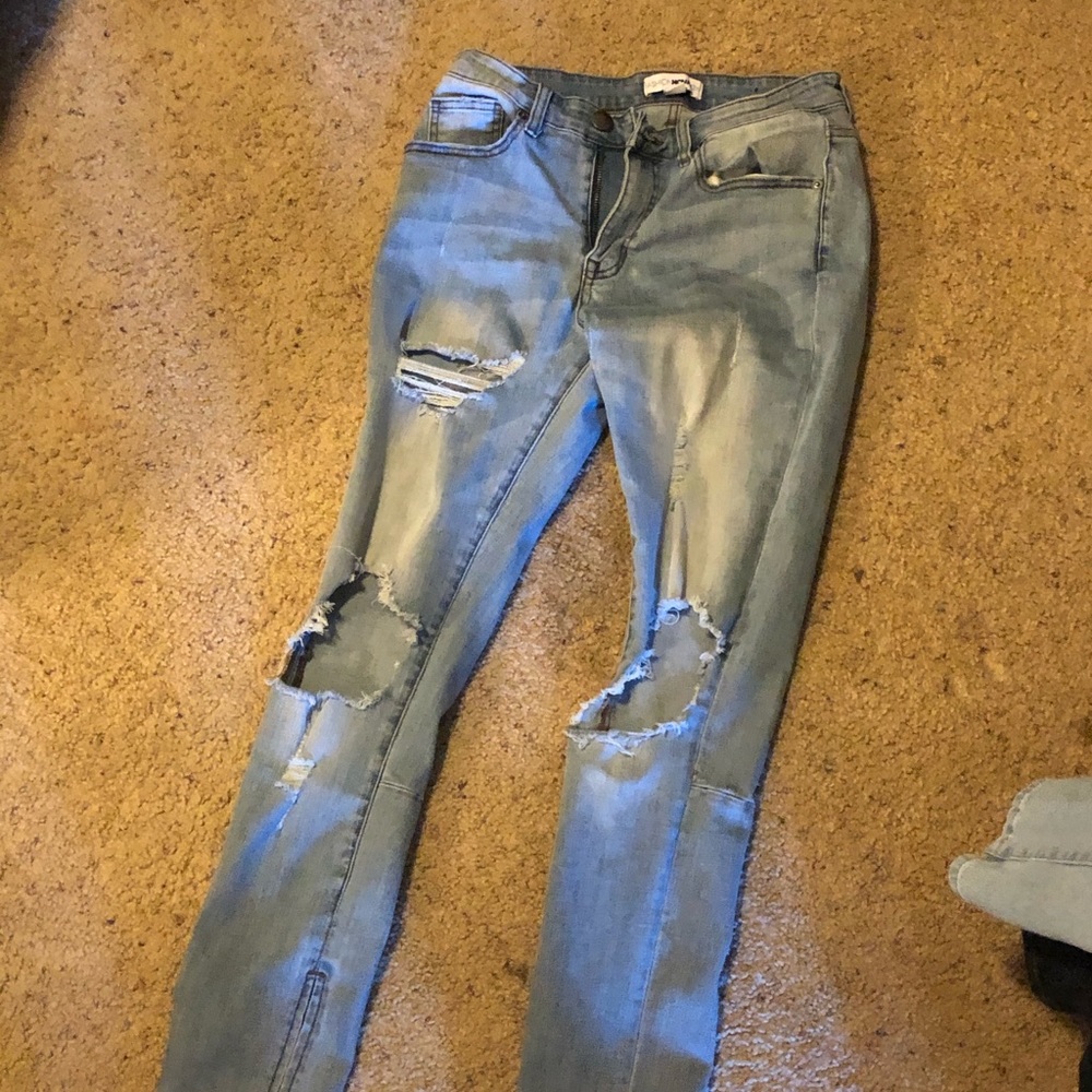 distressed light wash fashionnova jeans